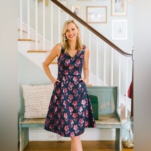 Draper James Jacquard Metallic Floral Fit and Flare Dress NWT